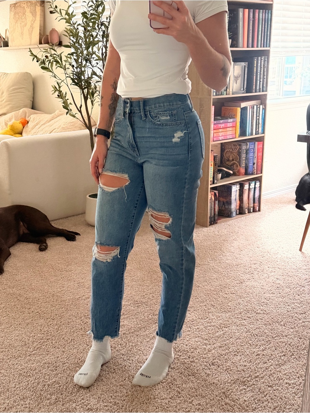 Medium Blue High Rise Mom Jean